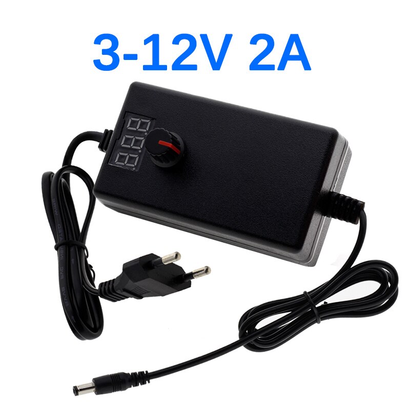Adjustable AC to DC 3-12V 9-24V Voltage Regulated Adapter with display Screen Universal Power Supply Adapter EU/US Plug: 3-12V 2A / EU Plug