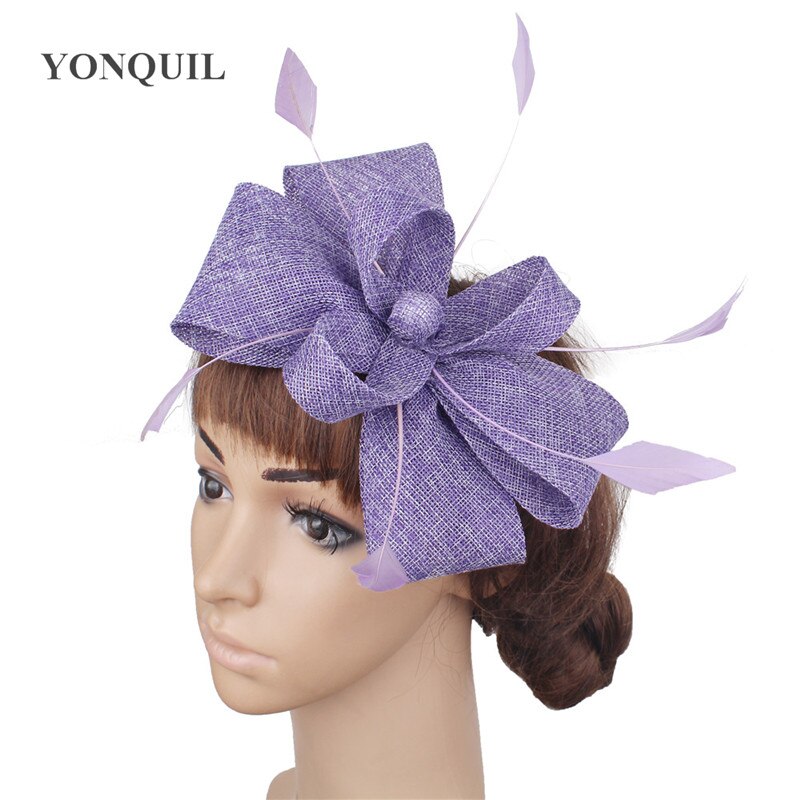 Blanc bow nouvelle mariée coiffe de mariage fascinator accessoires femmes plume coiffe maille cheveux chapeaux mariage bandeau: light purple