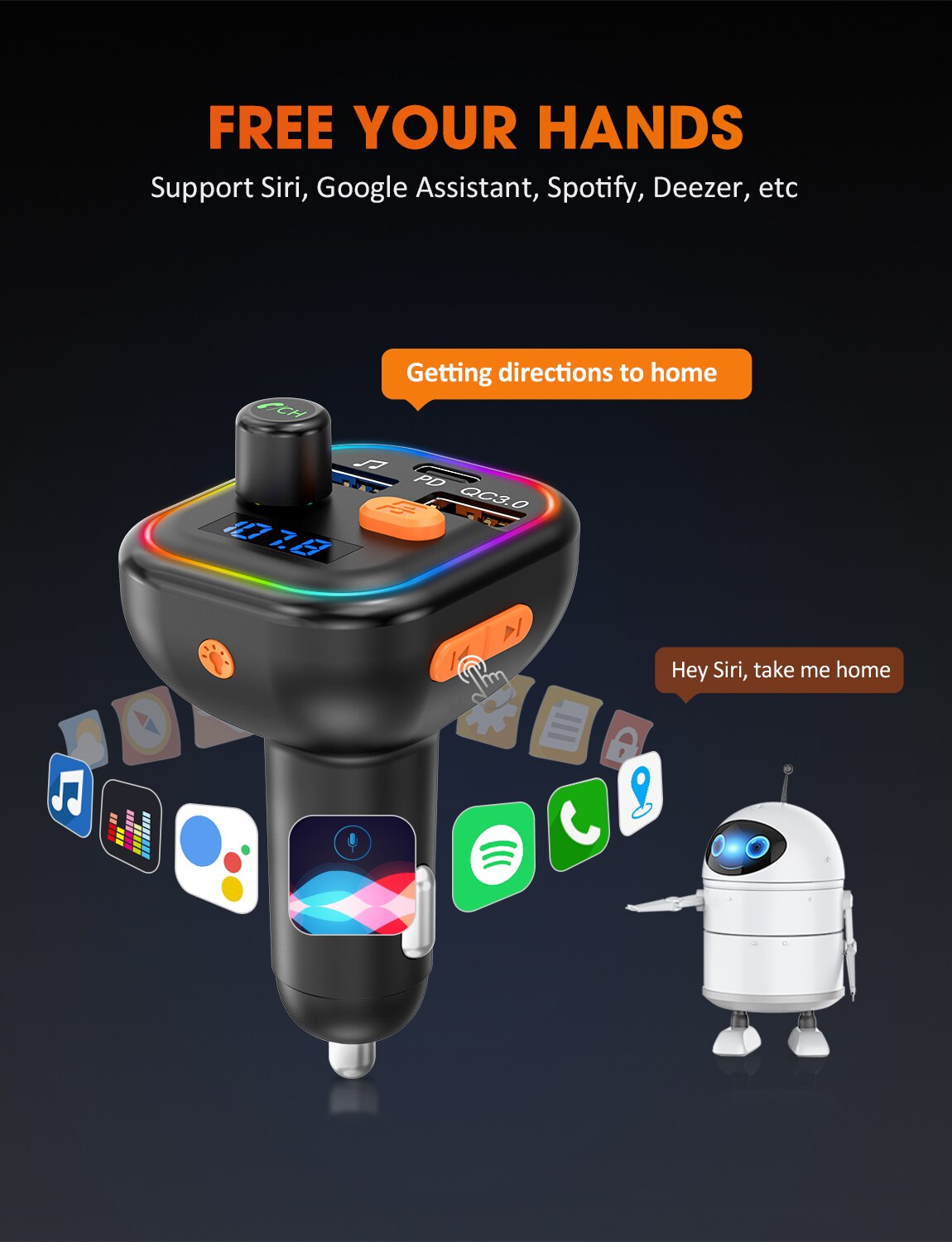 Victsing Bluetooth 5.0 Fm-zender Voor Auto Met Diepe Bas Audio Adapter Ontvanger &amp; 9 Backlight Modi MP3 Zender Auto kits