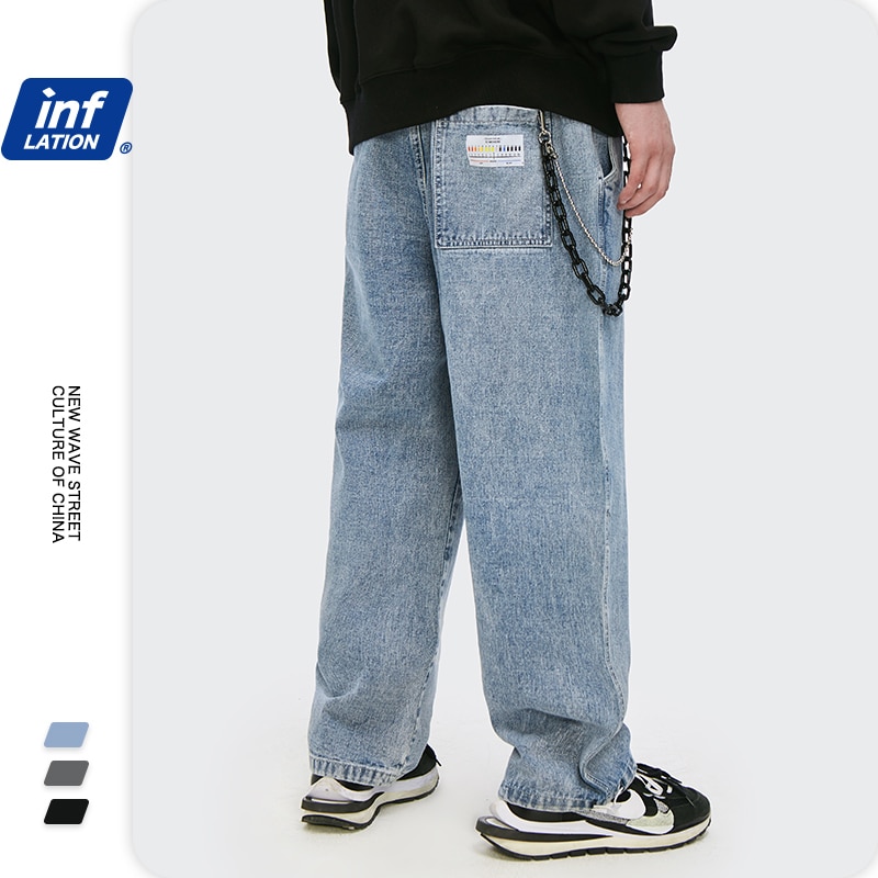Inflation sorte jeans herre stil elastisk talje stretch lige denim bukser mænd hip hop bukser 3229w