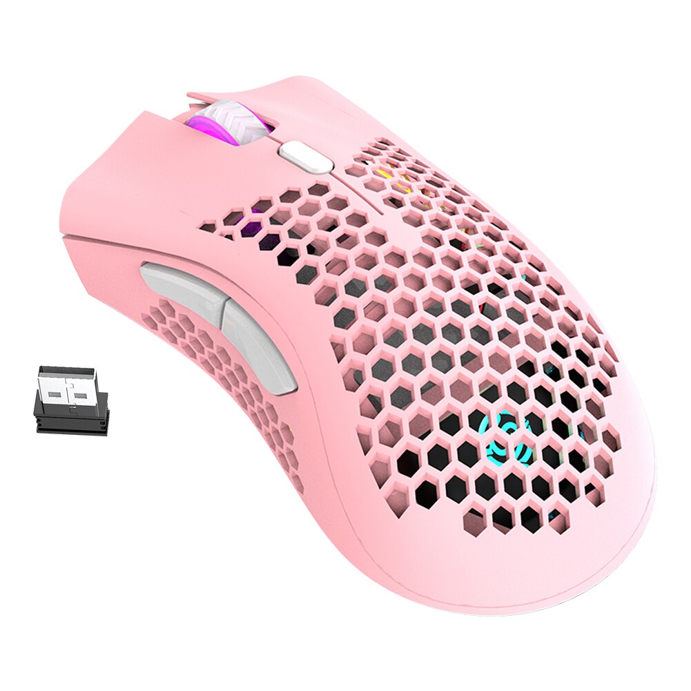 BM600 2.4GHz Wirelees Gaming Mouse 1600DPI Adjustable Honeycomb Gamer Mice 7 Buttons RGB Backlight Computer Mouse: Pink