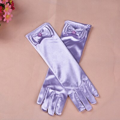 neue handschuhe für mädchen Lange prinzessin handschuhe mädchen hochzeit kleid handschuh bogen kostüm zubehör Satin- handschuhe geburtstag blau: LILA