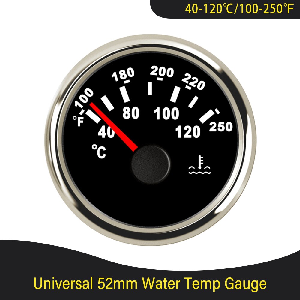 2" Universal Water Temp Meter Car Temperature Gauge Indicator for Engine Motorcycle RV Auto Yacht Boat 12V 24V Red Backlight: BS