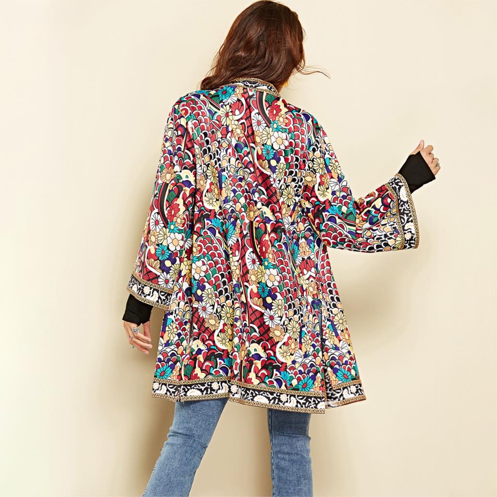 De etnia Floral chaqueta mujeres Otoño de manga larga de verano lateral ropa Casual damas largo Retro chaqueta de Rebeca