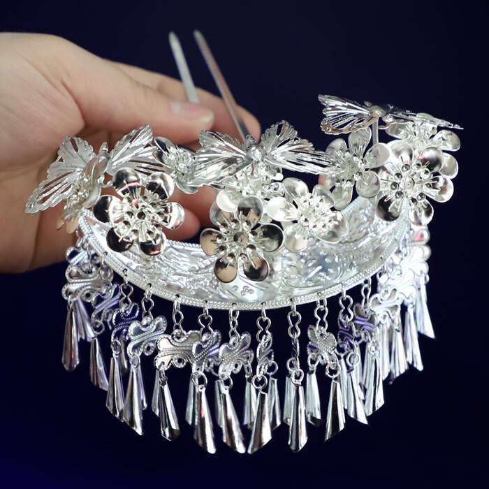 Épingle à cheveux miao en alliage d'argent, accessoire, vêtement pour minorité chinoise, épingle à cheveux danse nationalité chinoise