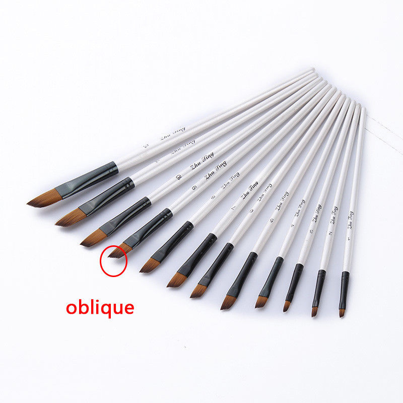 12pcs/set Artist Paint Brushes Set Acrylic Oil Watercolour Painting Craft Art Model Paint By Number Pen Brushes: White oblique