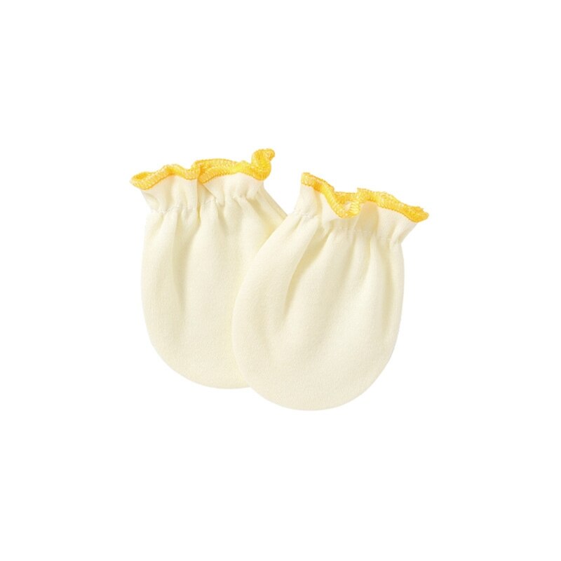 1 Pair Baby Anti-scratch Soft Cotton Gloves Newborn Handguard Mittens Infants Supplies: Light Yellow 1