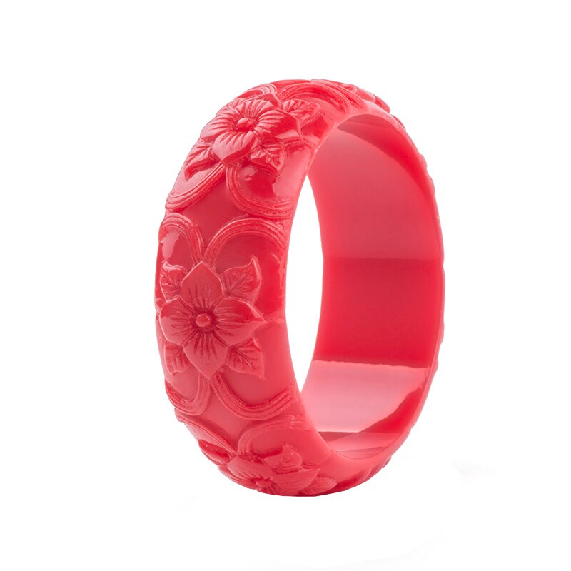 Klassieke Hars Manchet Gegraveerde Bloemen Armbanden Bangles Voor Vrouwen Mode Brede Acryl Armband Vrouwelijke Charme Bruiloft Sieraden: red