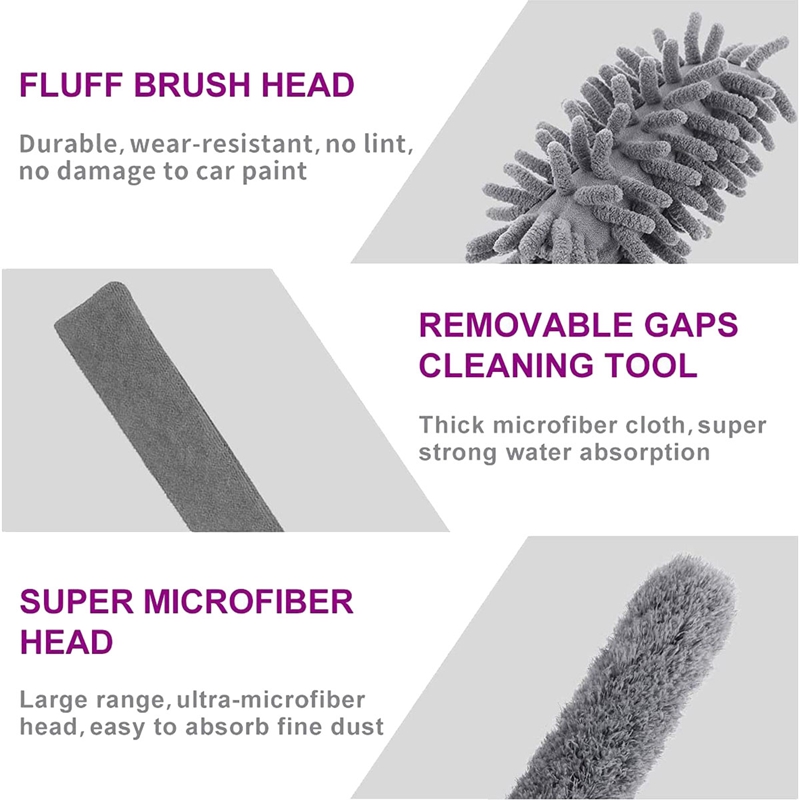 Microfiber Duster Kit for Cleaning, Reusable Bendable Washable Duster for Cobwebs,Ceiling Fan,Blinds,Furniture,Cars