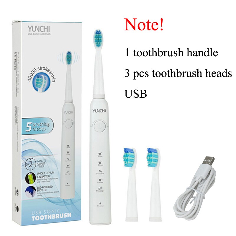 Sonic Electric Toothbrush Brand Teeth Whitening Replacement Brush Heads USB Recharging Tooth Brush Dental Teeth Cleaner White: white toothbrush YC