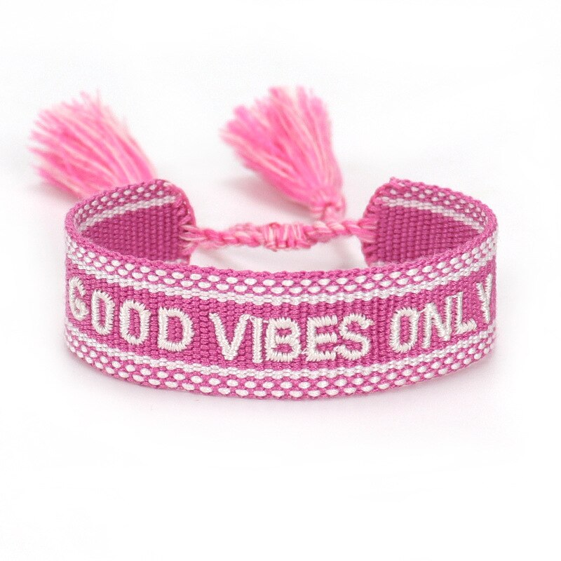 Hand Geborduurde Pols Band Kwastje Brief Vibes Gevlochten Armband Vrouwen Sieraden Goede: Pink