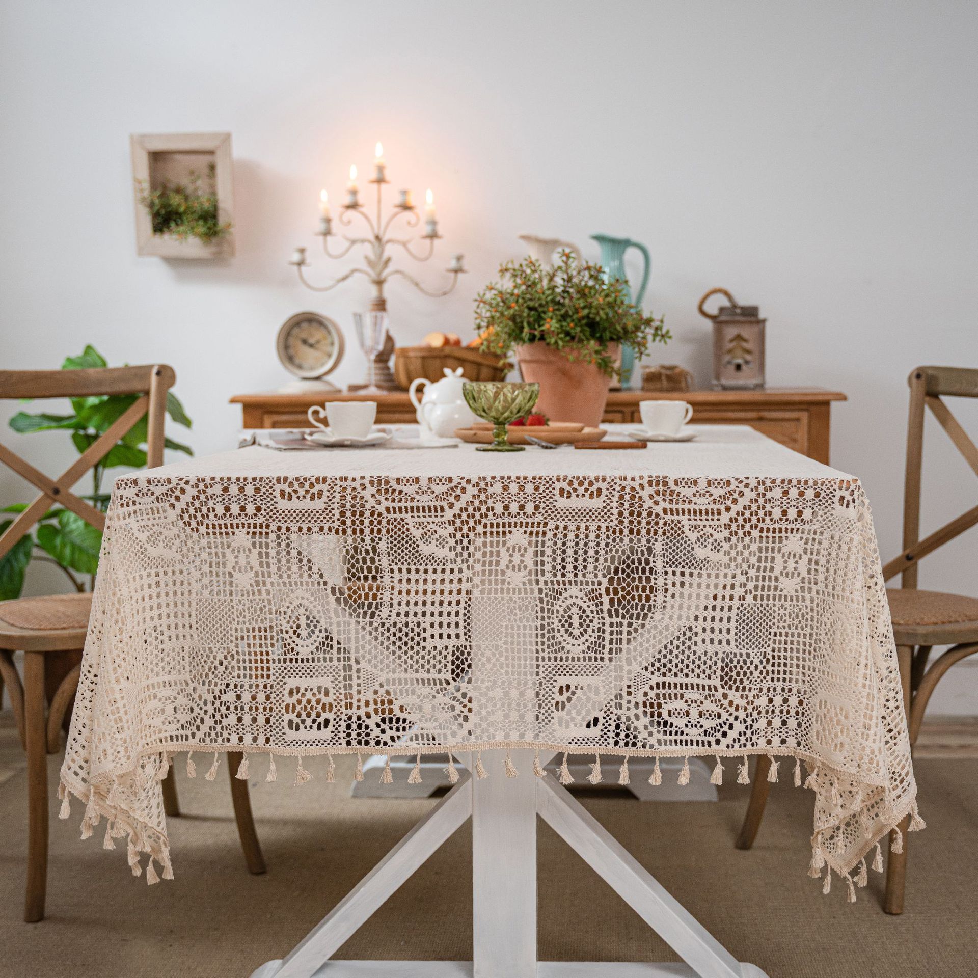 Écharpes tissées au crochet rural, nappes évidées, accessoires de tir, gril de table, Everths: Rouge / 152*260cm