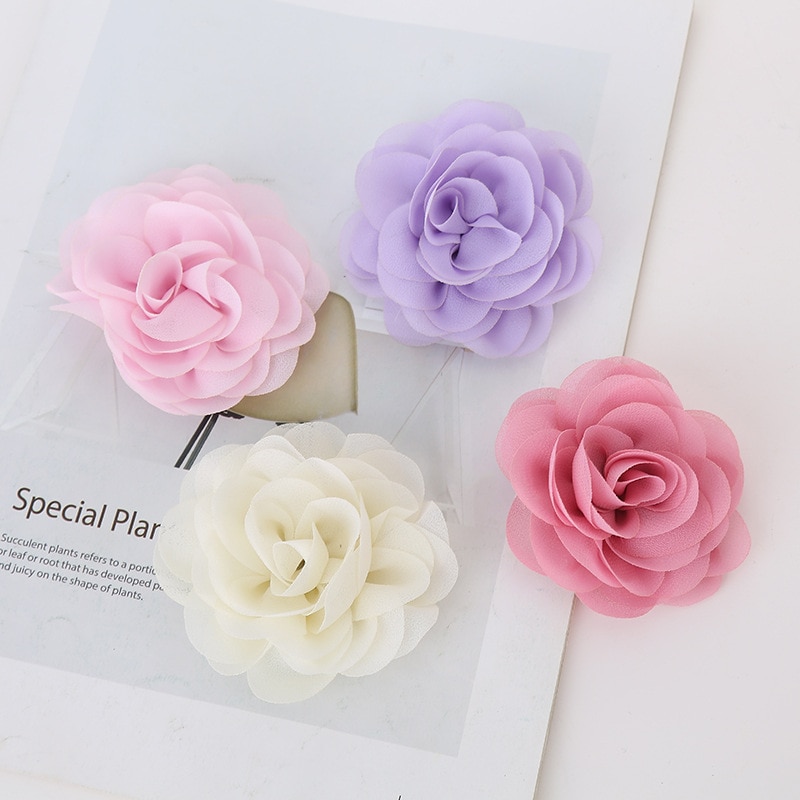 5 pçs 9cm moda cetim chiffon flores para diy acessórios de cabelo tecido buquê de flores decoração casamento cabeça envoltório para bandana