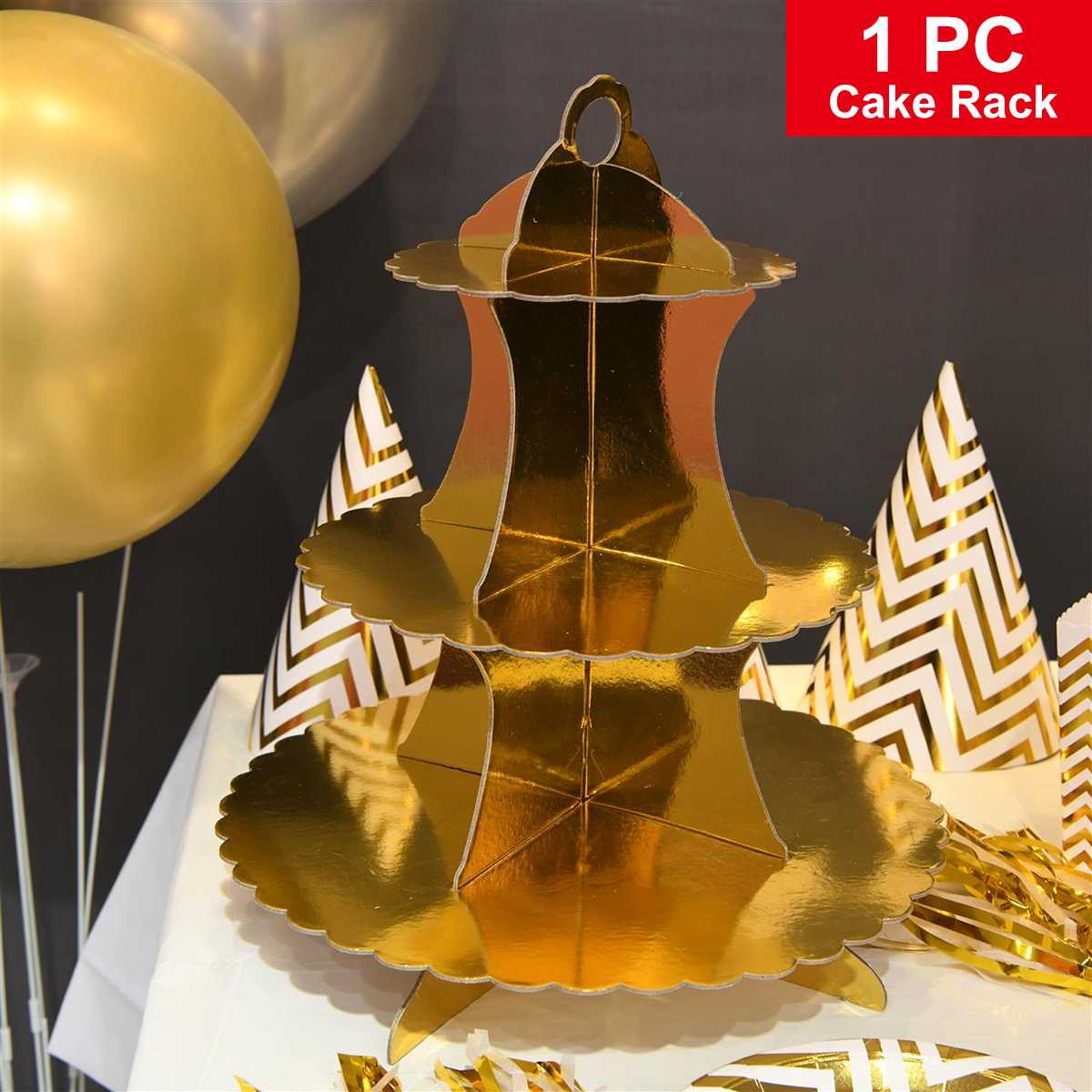 Gouden Streep Serie Party Decoratie Wegwerp Servies Sets Papieren Borden Banner Popcorn Dozen Voor Kinderen Verjaardag Baby Shower: 1PC Cake Rack