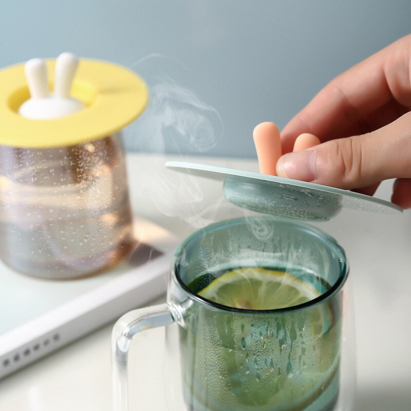 1pc Cute Cat Rabbit Ear Silicone Cup Lid Leak Proof Dust Proof Mug Ceramic Tea Cup Water Cup Lid Home Table Decorations