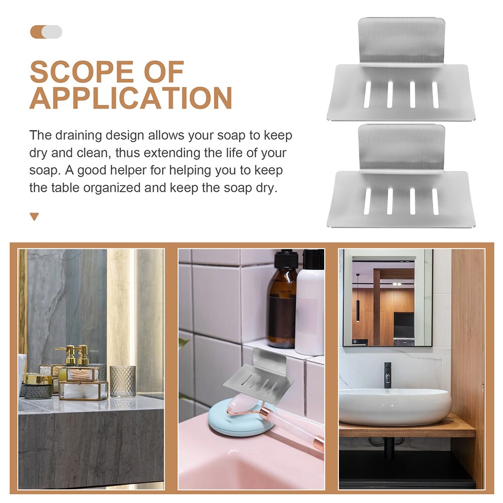 Stainless Steel Draining Soap Container Wall Mounted Adhesive Soap Dishes Tray