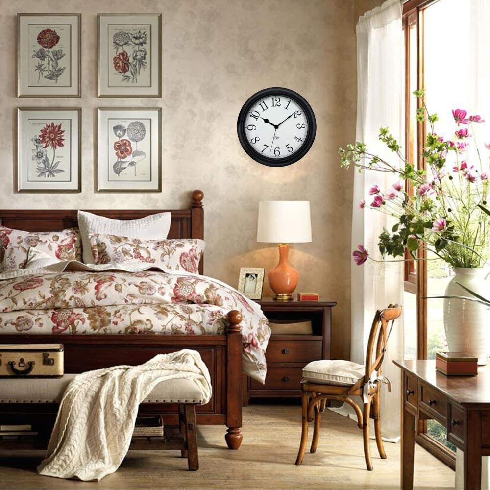 Digo Retro Metal Quiet Wall Clock Non-Ticking 14 Inch Battery Quartz Rome Digital Clock Decor Table Dial for Indoor Home
