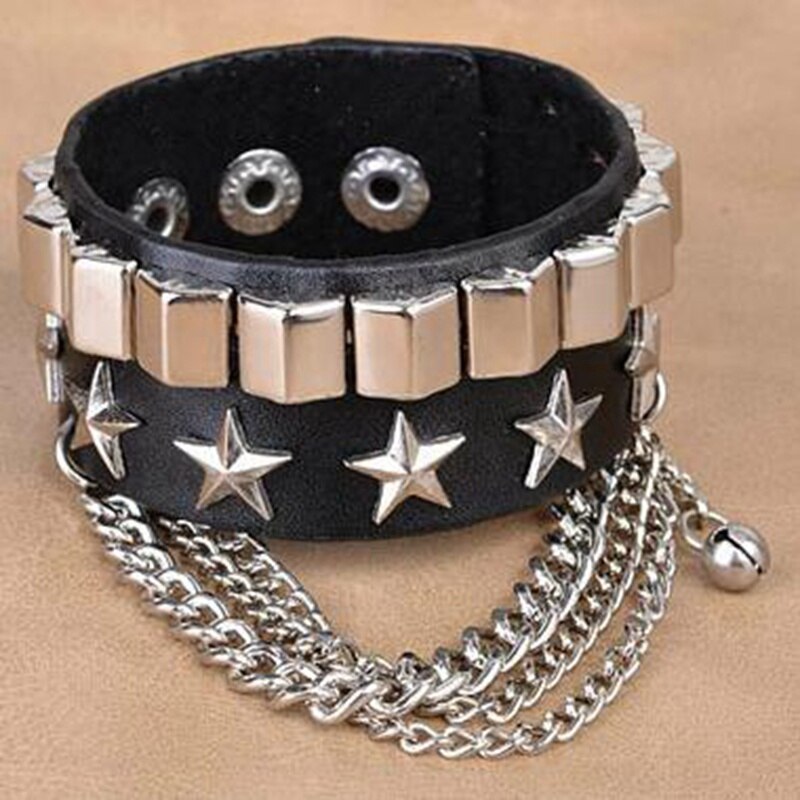 Multilayer Leather Skull Pentagram Bracelet Men's Bracelet with Chain Accessories Accessories Party Jewelry