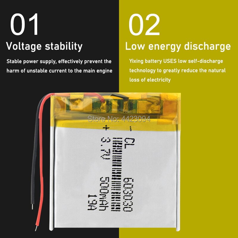 ANLB 3.7V 500mAh 603030 Batteria Ricaricabile Li-Po - Speaker Bluetooth, Smartwatch, Lettore MP3