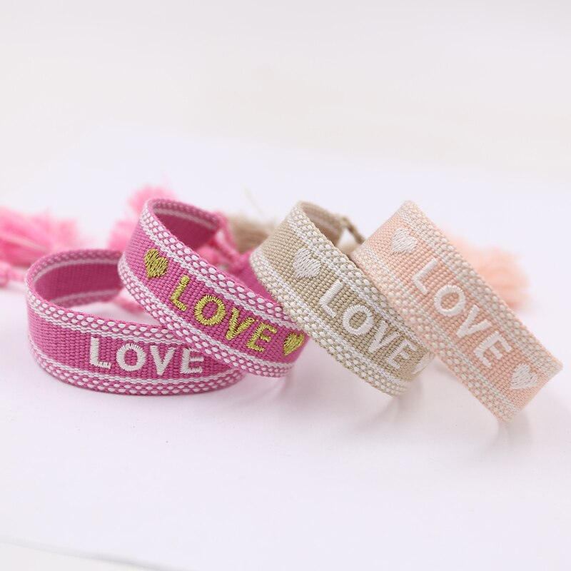 Love Printed Rope Bracelet For Women Men VIntage Braided Tassel Bracelet Ethnic Lace-up Couple Bracelets Jewelry