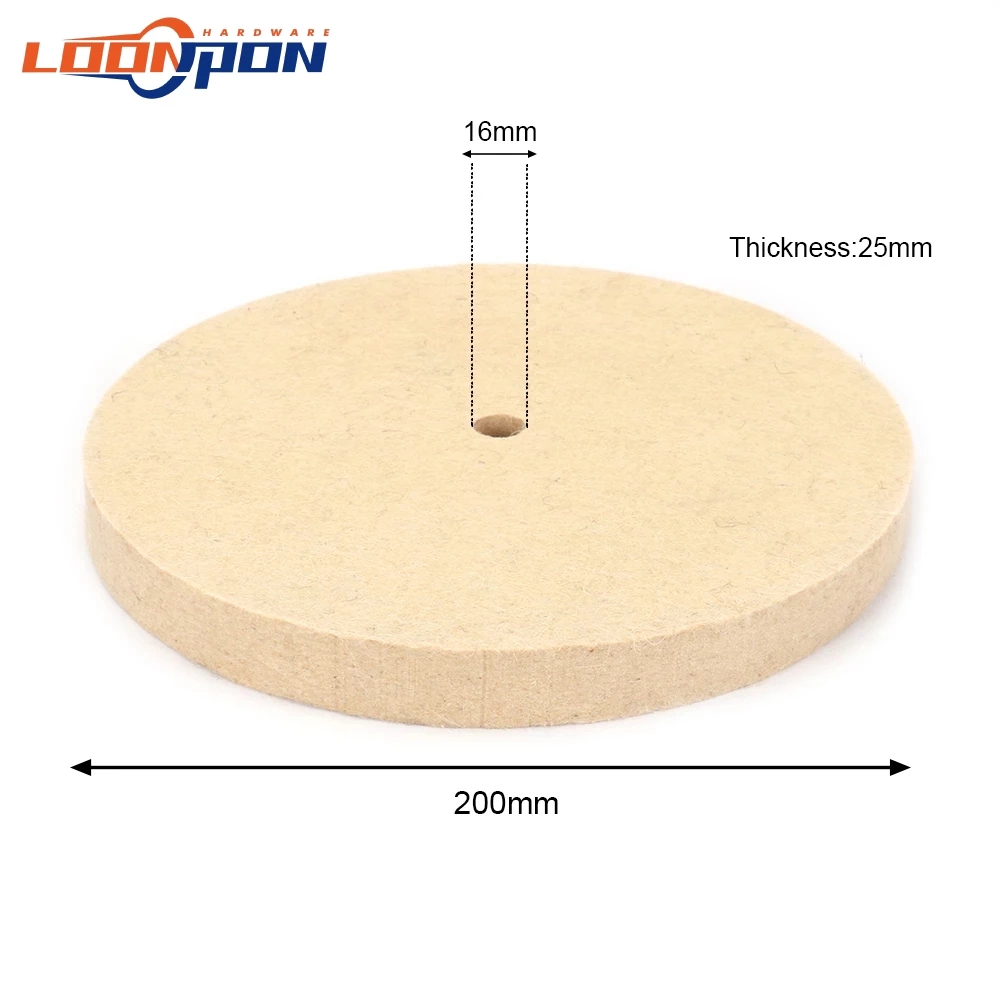 200-300mm Wool Felt Polishing Buffing Wheel Bore 16mm for Metal Marble Glass Ceramics 10MM Inner Diameter 25mm Thickness: 200mm