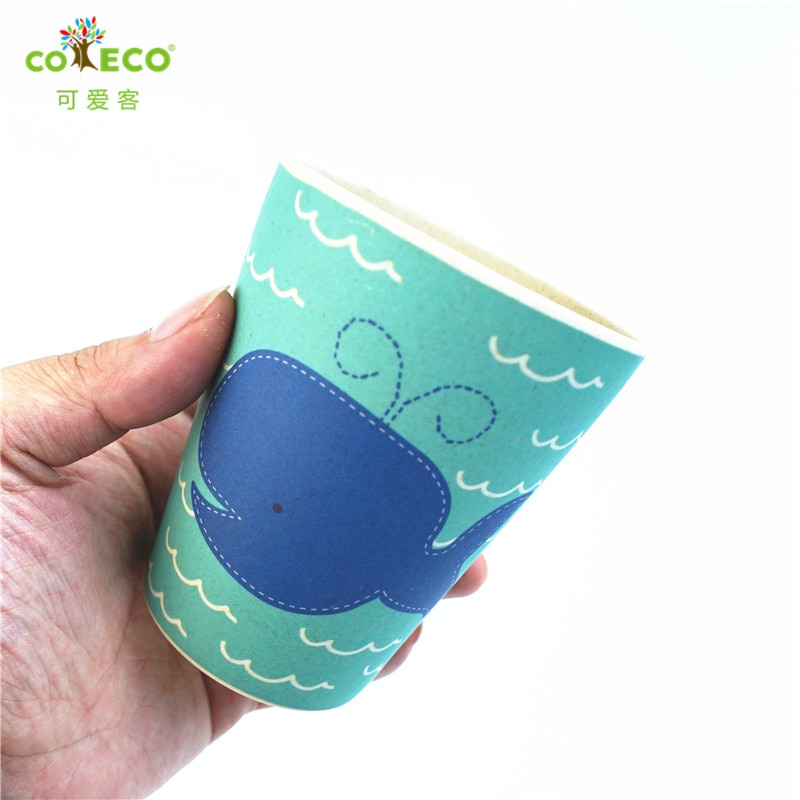 Taza de agua de fibra de bambú COECO para niños, taza de alimentación de bebé respetuosa con el medioambiente, taza de zumo de leche con dibujos para niños