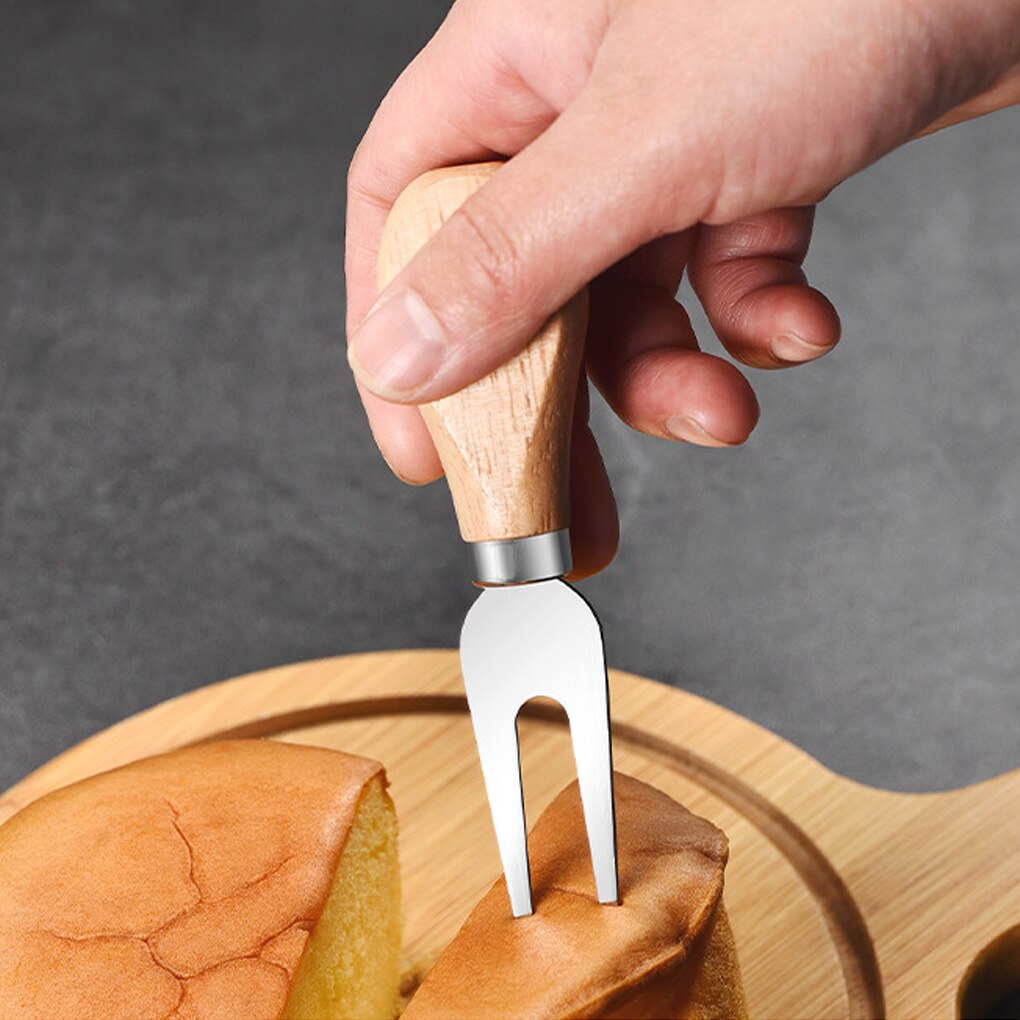 4 Steel Stainless Cheese Slicer Cutter Cheese Knives Set Cheese CutleryWood Handle Mini Knife Butter Knife Spatula &amp; Fork