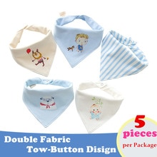 Bavoirs en tissu Double pour bébés, lot de 5 pièces, en coton, imprimé de dessin animé, pour -nés, filles et garçons