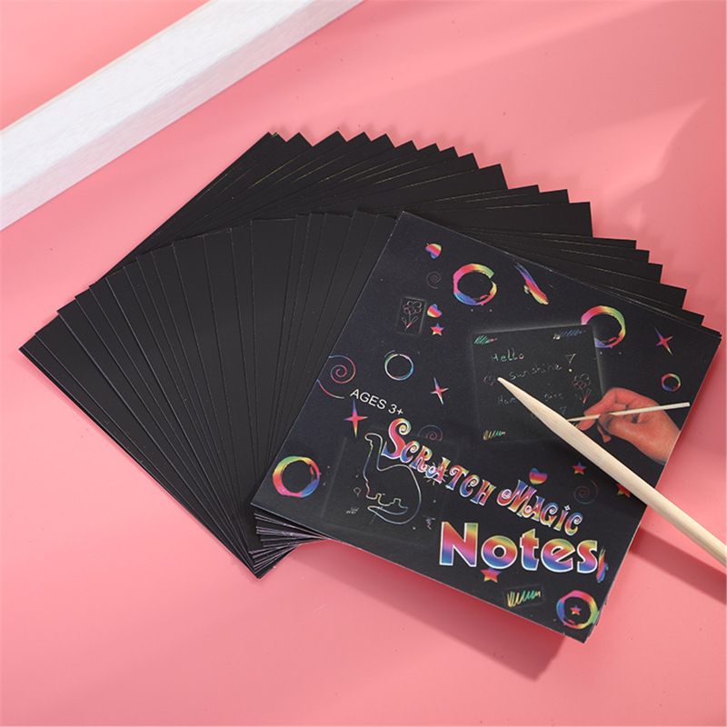 24 Sheets Scratch Paper Rainbow Painting Sketch Pads DIY Art Craft Scratchboard