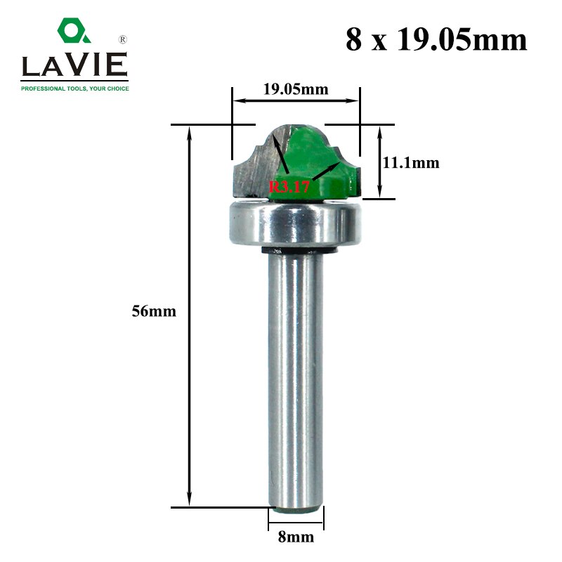 Lavie 1pc 8mm skaft leje skaft dobbelt romersk ogee kantfræser bit fræser til træ træ line kniv hobbing  mc02100: 8 x 19.05mm