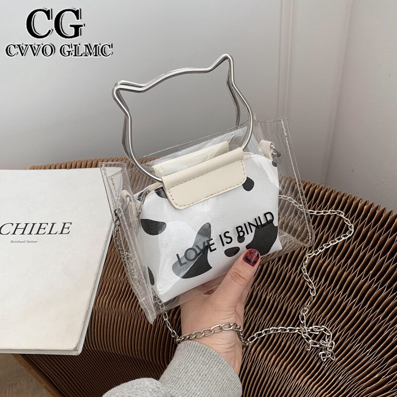 Cvvo Glmc Luxury Handbag 2PC Jelly Transparent Shoulder Messenger Bag Women Portable Crossobdy Bags