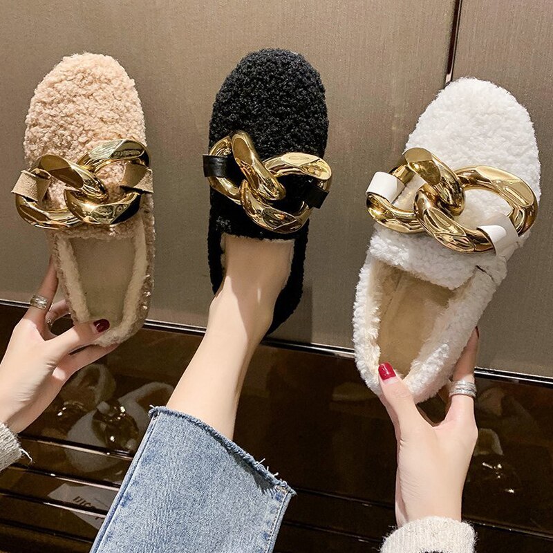 Frauen Schuhe Herbst Runde Zehe Halbschuhe Pelz Modis Unterhose-an lässig Weibliche Turnschuhe Herbst Winter Mokassin Unterhose Auf neue Herde