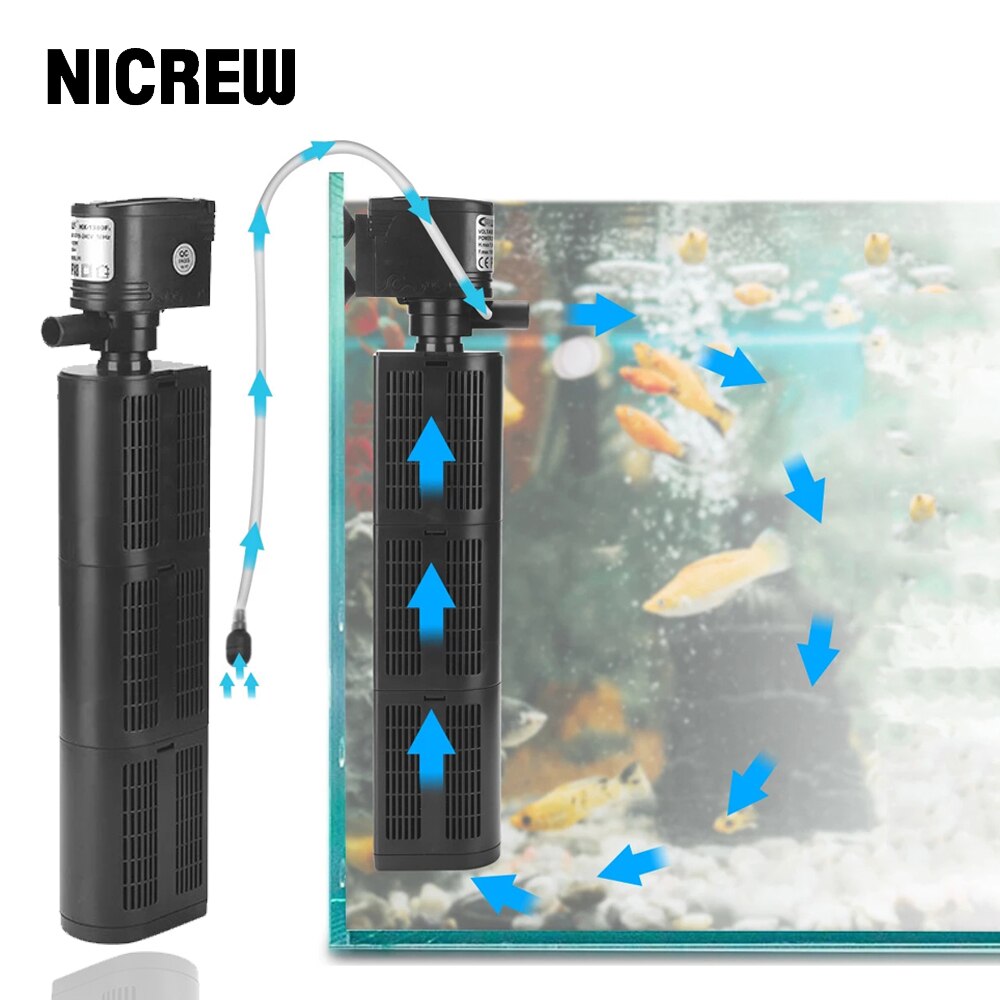 Nicrew Aquarium Filter Pomp Voor Aquarium Filtratie Krachtige Vijver Dompelpompen Biologische Plus Spons Filter Pomp Spray 12-40W