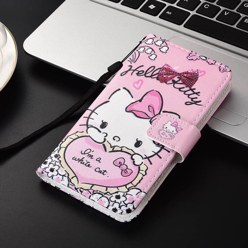 KESIMA para BQ BQ-5211 Strike funda Cartera de dibujos animados PU Funda de cuero encantadora Cool funda para teléfono móvil bolsa escudo: hello pink cat