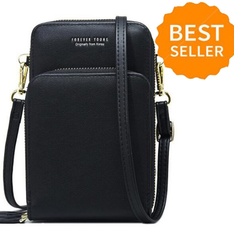 Small Crossbody Cell Phone Purse for Women Mini Messenger Shoulder Bag Wallet with Credit Card Slots: Black