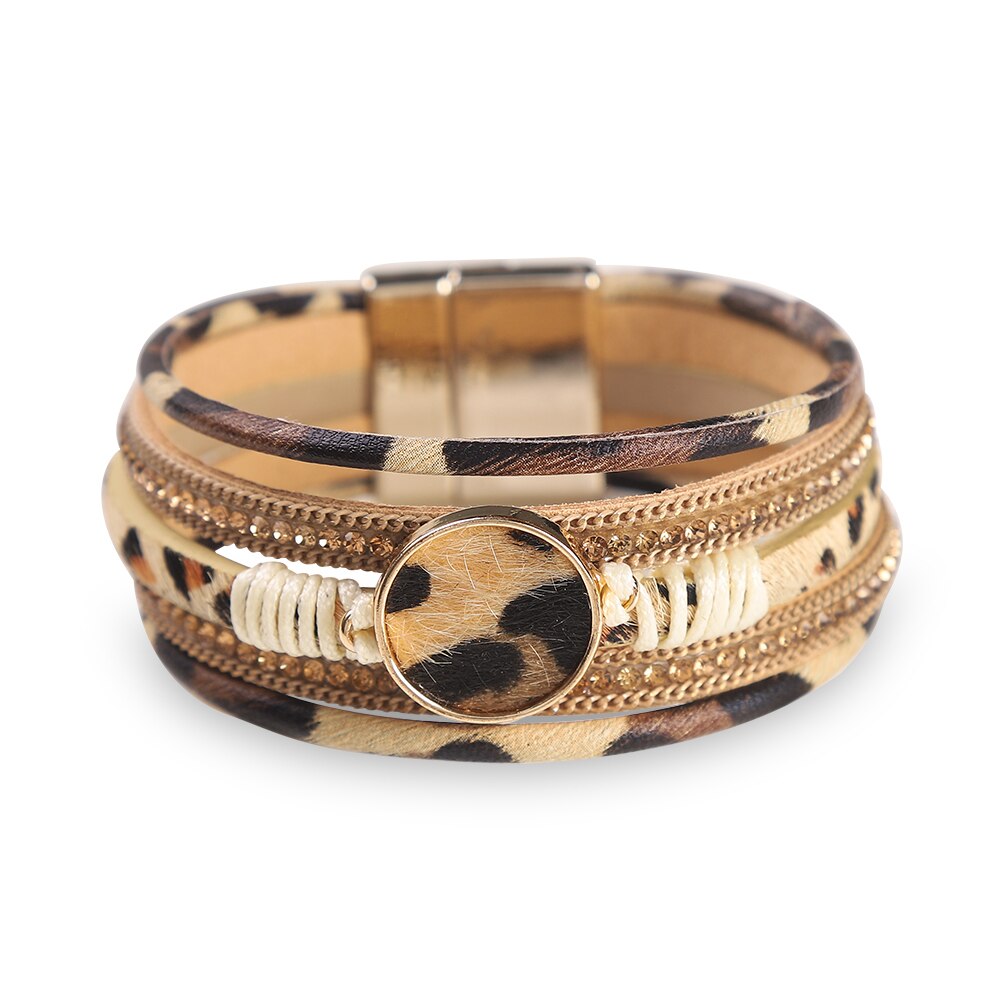 WYBU Four Styles Charm Leopard Bracelets for Women Teen Girls Multilayer Wide Animal Cheetah Print Leather Wrap Bracelet Jewelry