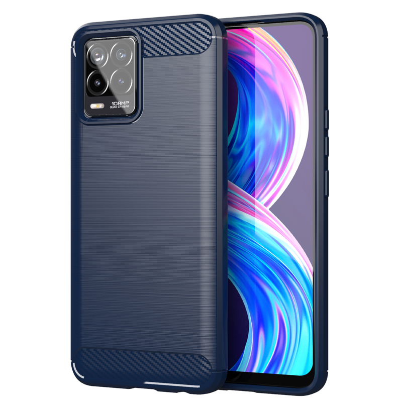 For Realme 8 Pro Case Fiber Carbon Shockproof Soft Silicone Bumper Cover for Realme 8 For Realme 7 Realme 7 Pro Realme C21 C17: PE / Blue
