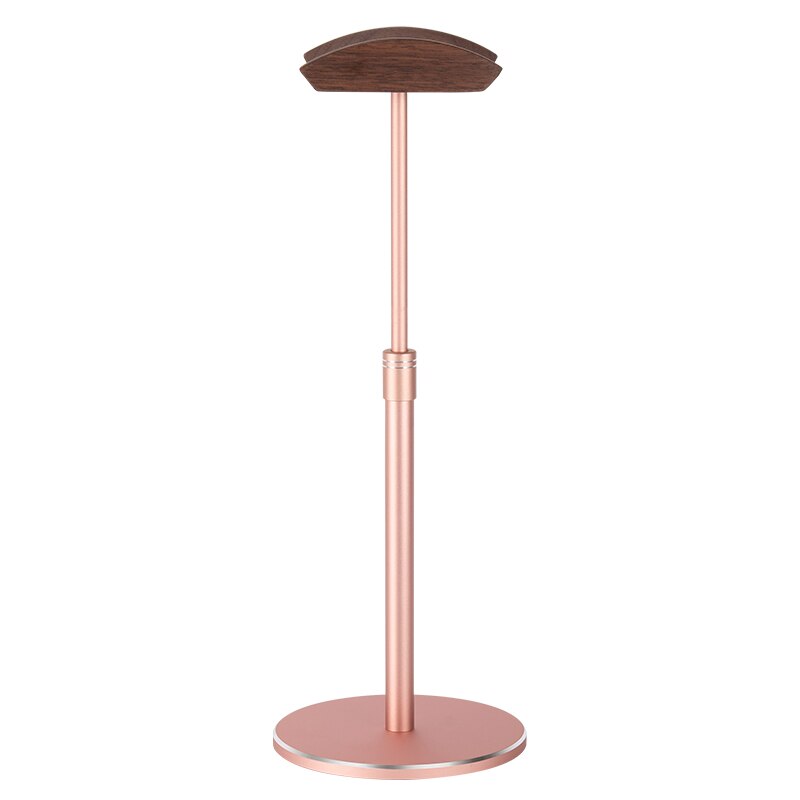 JINSERTA Aluminum Alloy Headphone Holder Up and Down Adjustable Headset Stand Bracket Display Shelf Wooden Desktop Hanger: Rose-gold -walnut