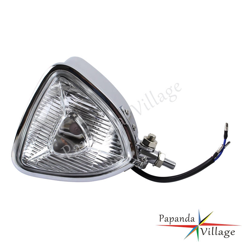 Phare triangulaire universel chromé pour motos Harley XL883 XL1200 Street Bob Fat Bob Low Rider Chopper, ambre H4 12V