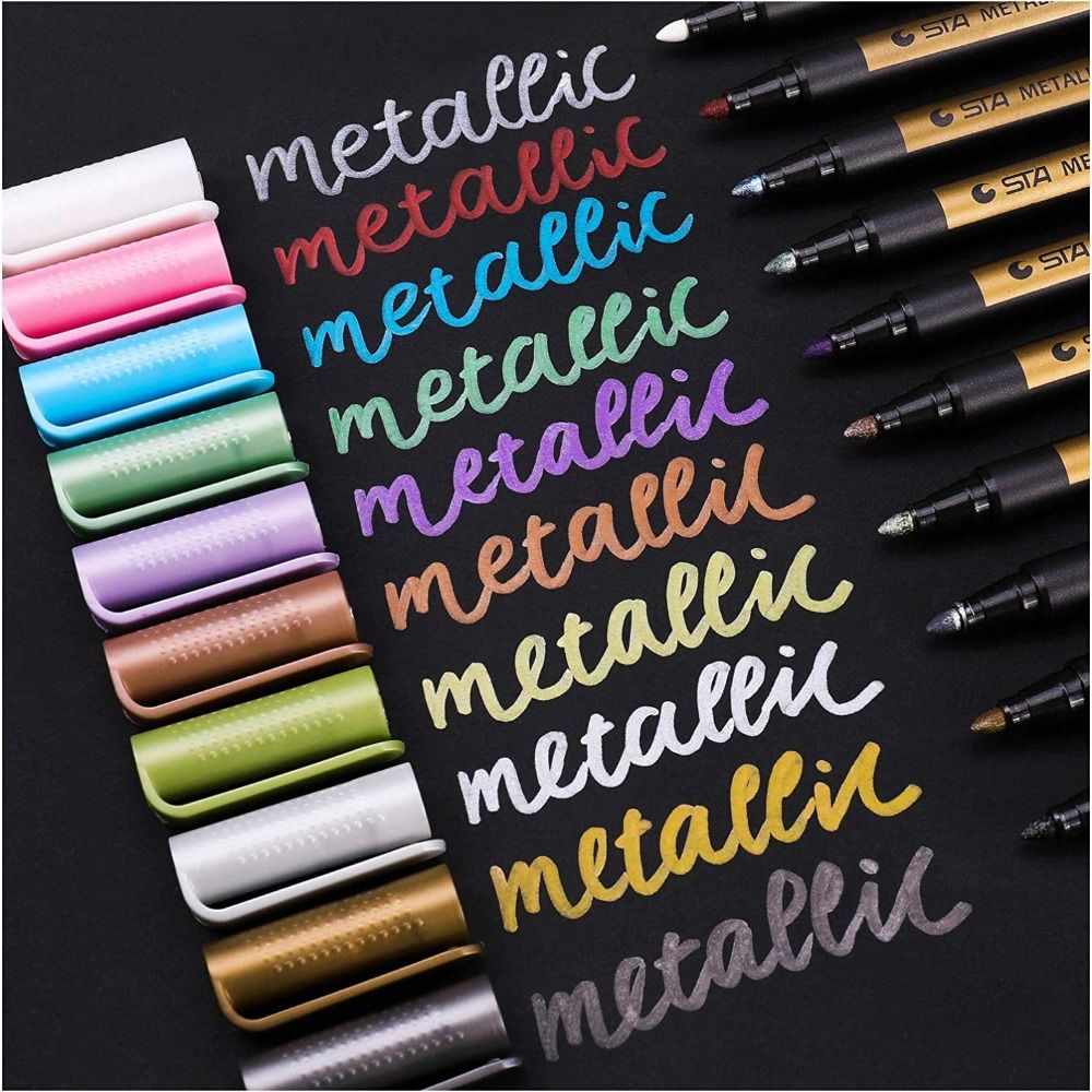Kawaii 10-Farben-metallisch-Marker, dauerhaft, wasserfest, Farbstift, Schreibwaren, DIY, Manga, Zeichnung, Bastelstifte, Malerei