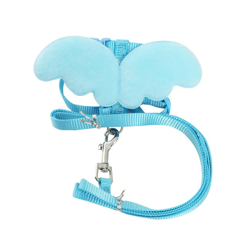 Konijnentuig met lijnset met engelenvleugels, nylon touwen, verstelbaar zacht mesh vest, harnas voor konijnen: A11 blauw