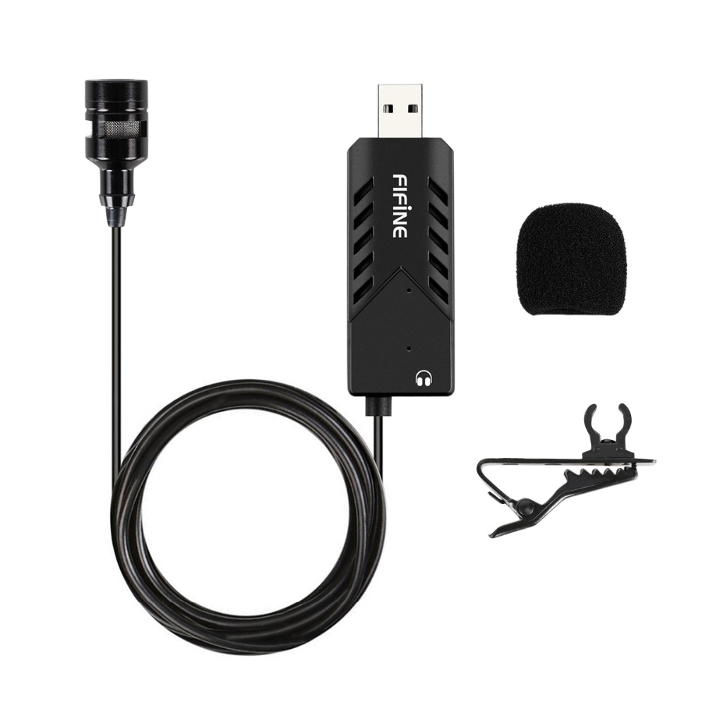 FIFINE Lavalier Microfono Con Scheda Audio USB per PC e Mac Clip-on A Condensatore Cardioide vestito per Insegnamento on-Line classe riunione