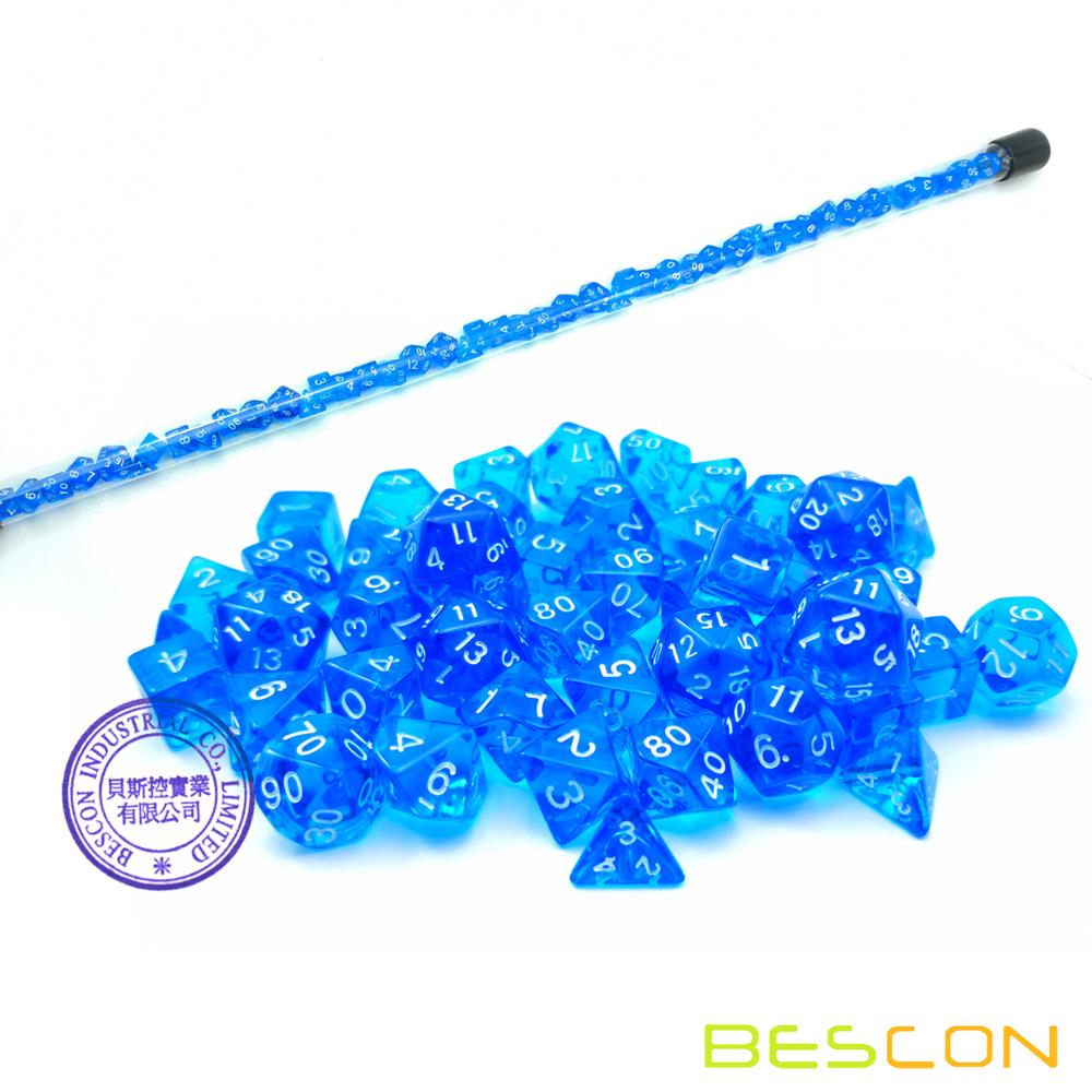 Bescon 49 Pcs Gem Blauw Mini Polyhedrale Dobbelstenen Set In Lange Buis, Sapphire Mini Dnd Rpg Dobbelstenen 7X7pcs, lange Stok Set