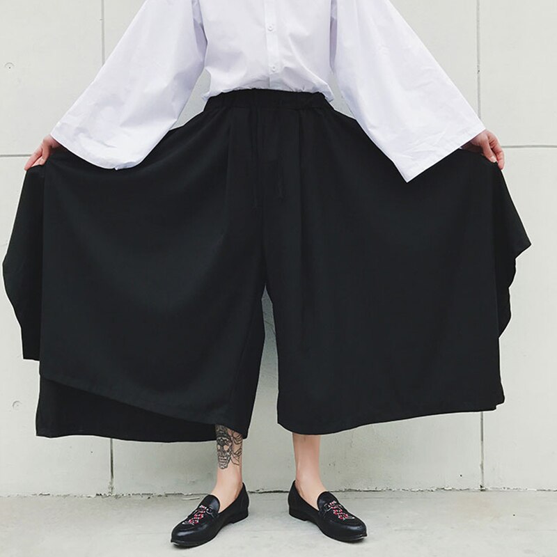 Pantalones de falda originales simples para hombre, pantalones informales de , de campana oscura, pierna ancha de 9 puntos, ultra anchos y elegantes: XXL