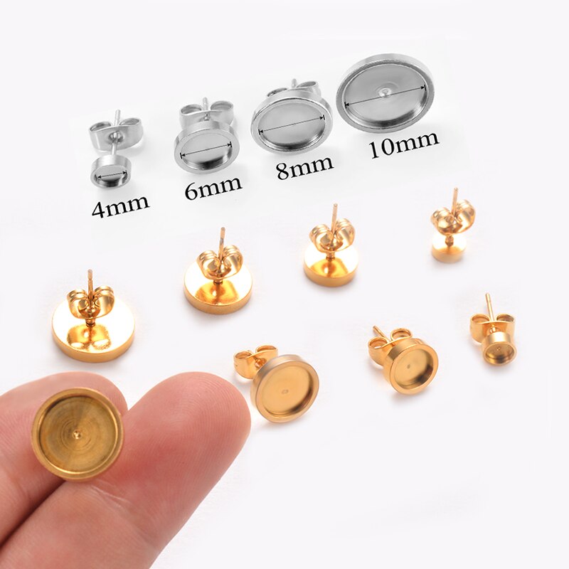 20 pièces en acier inoxydable socle blanc plateau rond Cabochon réglage poste boucles d'oreilles idéal pour 4/6/8/10mm Cabochon boucle d'oreille bijoux à bricoler soi-même