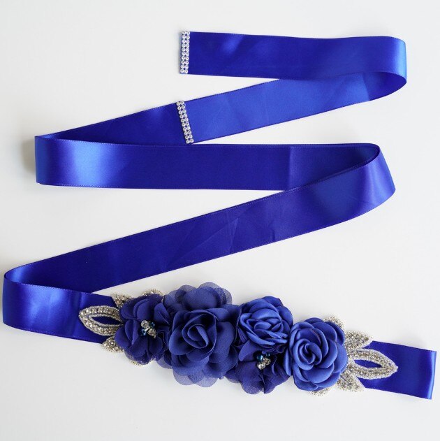 Green Blue Blush Pink White Flower Belts For Women Girl Flower Style Bridal Prom Dress Accessories Bridesmaid Sash Floral Belt: Blue