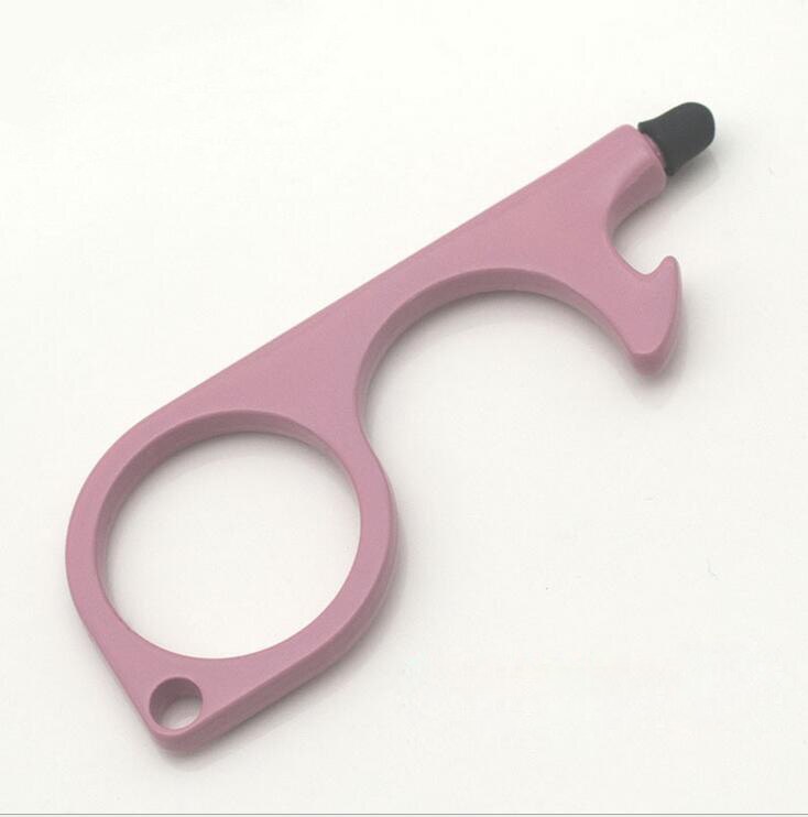 Outil d'ouverture de porte sans contact ouvre-porte mains libres outil de porte-clés sans contact pour poignées bouttonstouchscreen décapsuleur: Pink