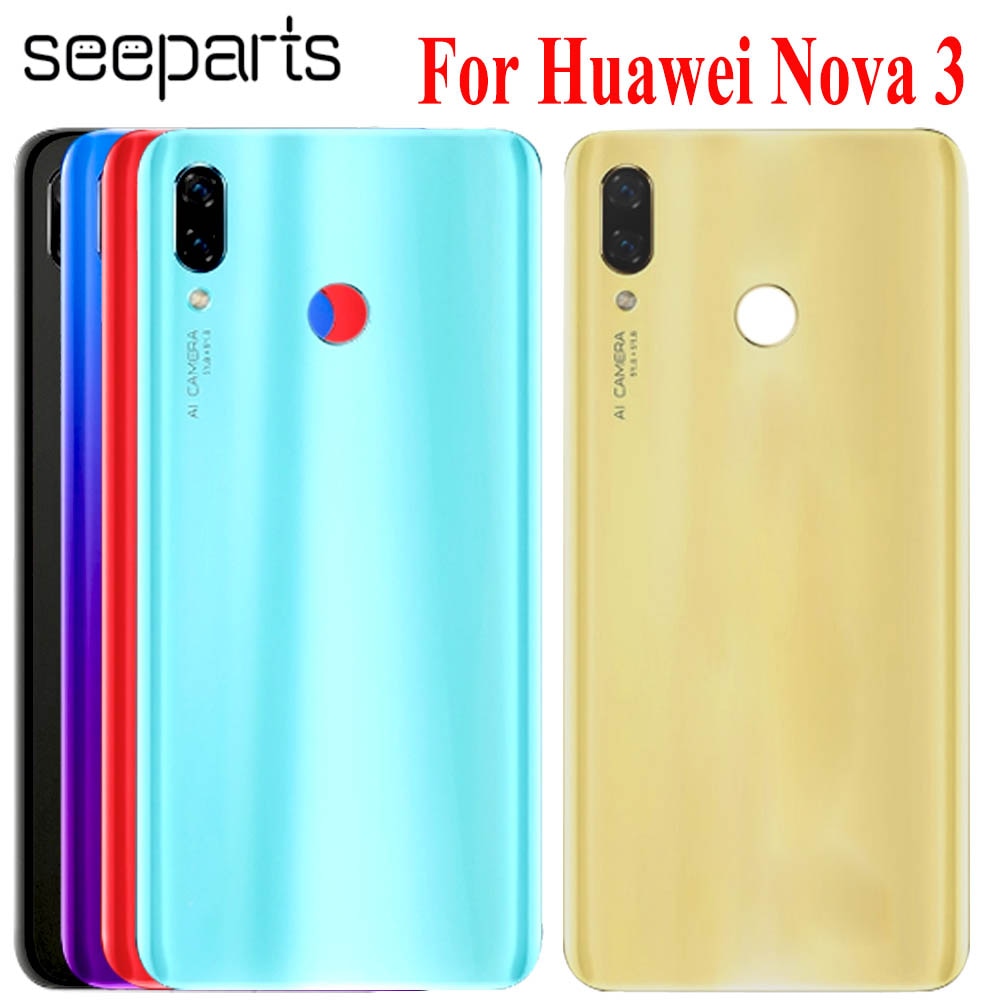 Cargadores de coche Huawei Nova 3 cubierta de la batería de cristal Nova 3 trasera funda con tapa para batería Nova 3 de la cubierta de la batería de reemplazo