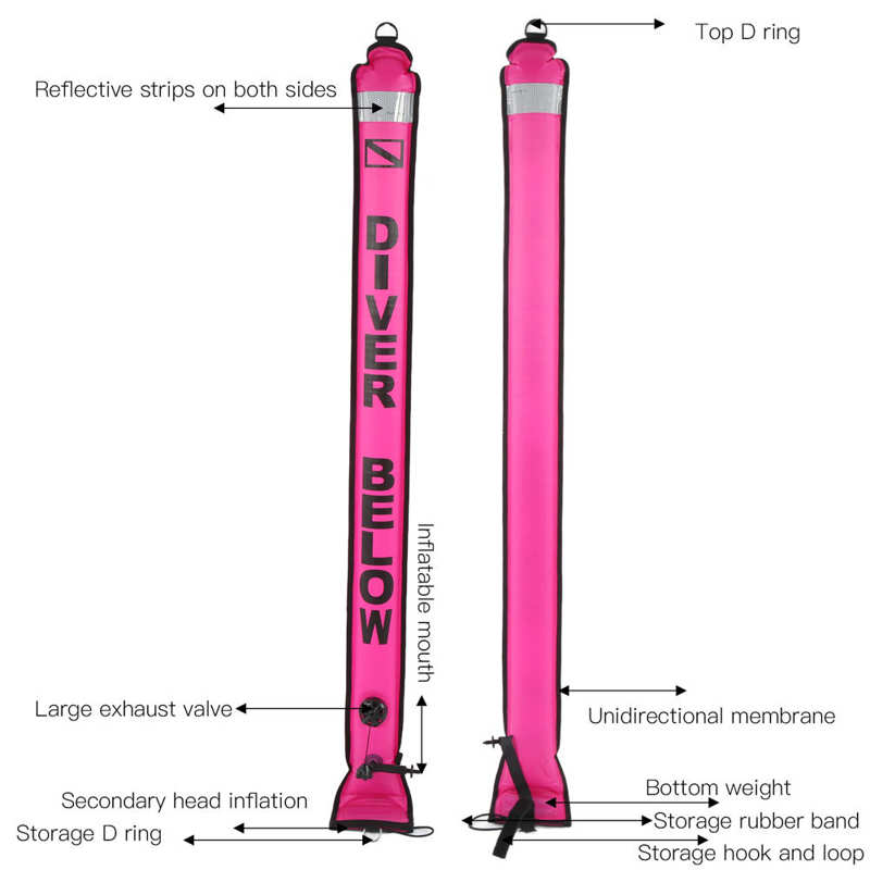 Diving Inflatable Safety Tube Reinforced Surface Marker Buoy for Diving