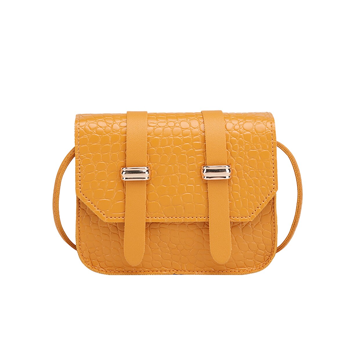 Moda feminina couro do plutônio crossbody mini cor sólida bolsa de ombro estilo casual ajustável fivela magnética saco de celular: Amarelo